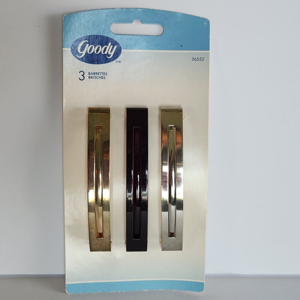 Vintage 2002 Goody Stay Tight Metal Barrettes 3.5" 3 Pack Clips NOS Retired